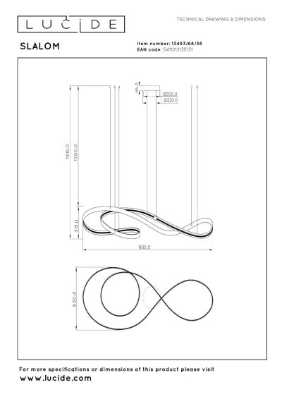Lucide SLALOM - Pendant light - LED Dim. - CCT - 1x80W 2200K/4000K - Cream - Premium